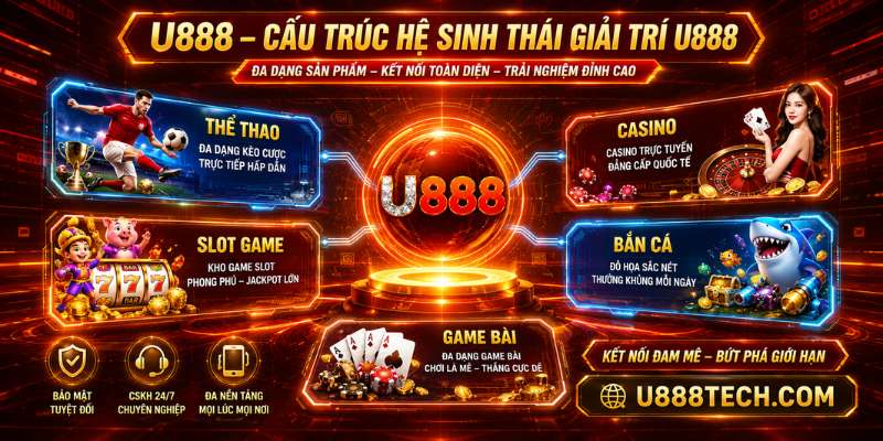 Hệ sinh thái giải trí U888 tích hợp đa dạng sản phẩm cá cược và trò chơi trực tuyến hiện đại.