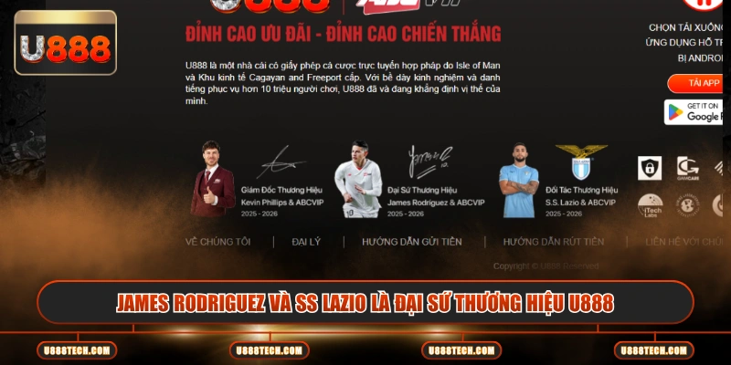 James Rodriguez và SS Lazio là đại sứ thương hiệu U888
